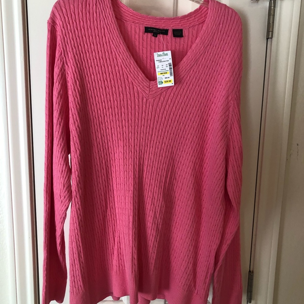 Pink cotton v-neck sweater. NWT.